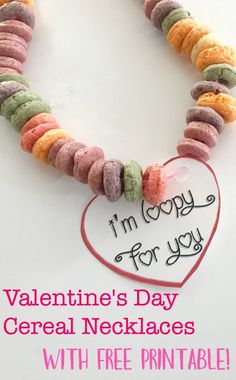 valentine's day cereal necklaces with free printable for the kids to make