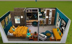 Sims3 Dorm Room Challenge: Remodel pre-designed dorm room living space. Loft Bed, Bed