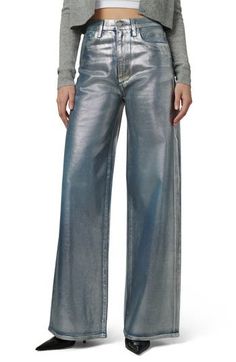 The party starts with you in these vibrant metallic jeans cut from low-stretch denim and boasting a superhigh waist and flowy wide legs. 32" inseam; 22 1/2" leg opening; 11 1/2" front rise Zip fly with button closure Five-pocket style 99% cotton, 1% elastane Machine wash, line dry Imported High Waist Wide Leg Jeans, Coated Denim, Metallic Jeans, Color Party, High Rise Wide Leg Jeans, Trendy Jeans, Comfortable Jeans, Denim Coat, Fall Shopping