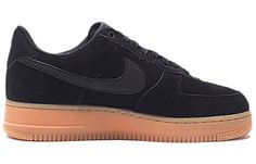 Nike Air FORCE 1 07 LV8 SUEDE Black/Black-GUM MED BROWN-IVORY AA1117-001 Nike Air Force 1 Black, Nike Air Force 1 07, Black Gums, Nike Air Force 1, Air Force 1, Nike Air Force, Air Force, Black And Brown, Gum