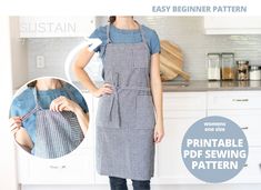 a woman is wearing an apron and has her hands on her hips