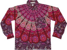 A free-wheeling hippie style hippie print cotton fabric full sleeve shirt. The shirt features a kaleidoscope-like Indian Royal print, with a front pocket, buttons, and a collar on the neck. #tlb #Printed #bohemianfashion #Unisex #VacationShirt #HawaiiShirt #HippieStyle Bohemian Long Sleeve Tops With Pockets, Long Sleeve Graphic Print Hippie Top, Hippie Long Sleeve Printed Tops, Hippie Long Sleeve Top With Boho Collar, Multicolor Bohemian Shirt For Festivals, Hippie Style Long Sleeve Printed Tops, Bohemian Multicolor Shirt For Festivals, Red Long Sleeve Hippie Top, Casual Long Sleeve Shirt For Festival