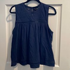 New With Tags This Is A Navy Sleeveless Blouse From Banana Republic Factory Size L Casual Sleeveless Blue Blouse, Blue Tank Vest Blouse, Blue Sleeveless Blouse For Daywear, Blue Cotton Sleeveless Tank Top, Blue Cotton Sleeveless Top, Sleeveless Summer Top For Daywear, Casual Camisole Blouse For Daywear, Blue Sleeveless Blouse For Day Out, Casual Cami Vest Blouse