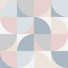 an abstract geometric pattern with circles in grey, pink and light blue colors on a white background