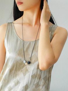 Three-Bead Natural Stone Long Black Cord Sliding Necklace - floysun Edison Pearls, Tiger Eye Stone, Recycled Sterling Silver, Metal Necklaces, Natural Beads, Long Black, Stone Necklace, Ring Bracelet, Chain Lengths