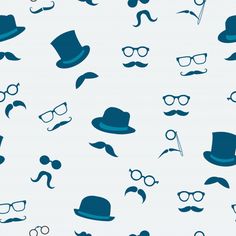 seamless pattern with mustaches, glasses and hats