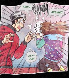 an image of a comic strip with two people talking to each other and the caption says, ahh bam argh oh my god