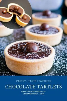 pastry tarts with chocolate on top and text overlay that reads pastry tarts / tartles chocolate tartles view this easy recipe at vienna