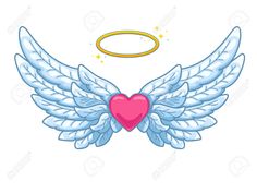 an angel heart with wings and halo on white background stock photo, royalty illustration, clip art