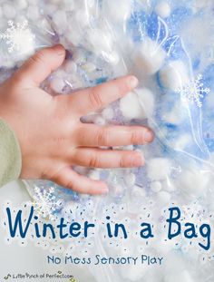 the cover of frozen winter sensory bag, with a child's hand on it