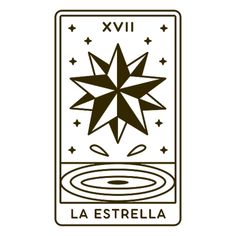 the star tarot card is shown in black and white, with stars above it