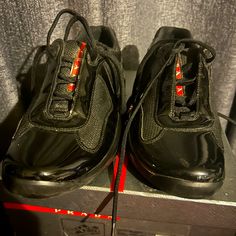 Patent Leather And Technical Fabric Prada America's Cup Sneaker Gently Worn Authentic Original Prada Shoes Men, Prada Sneakers, America's Cup, Americas Cup, Prada Shoes, Mens Shoes Sneakers, Patent Leather, New Color, Prada