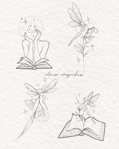 four different drawings of flowers and fairy characters with the words, i have never seen them