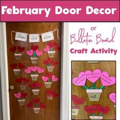 the bulletin board is decorated with hearts and flowers for valentine's day or birthday