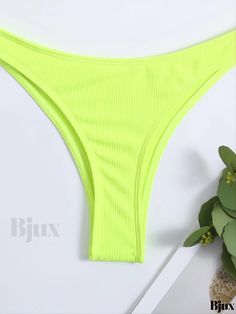 Bjux - Womens Neon Rib Knit Texture Swimsuit, Two Piece Bikini Set with Super High Cut Thong - Vibrant Color, Fashionable Swimwear Fashionable Swimwear, Swimsuit Two Piece, Knit Texture, Fabric Medium, Swimwear Fashion, Collar Style, Rib Knit, Collar Styles, Off The Shoulder