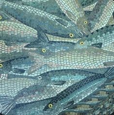 the fish are depicted in this mosaic design