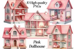 the pink dollhouse is all different styles and sizes