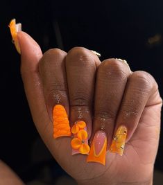 Orange Duck Nails Acrylic, Orange Acrylic Toes, Orange Duck Nails, Yellow And Orange Nails, Acuity Booking Site, Orange Duck, Shorter Nails, Nail Art For Girls, Orange Acrylic Nails