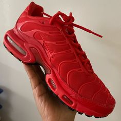 Nike Air Max Plus Red Size 6.5 Red Lace-up Running Shoes With Cushioned Footbed, Red Lace-up Running Shoes With Boost Midsole, Red Lace-up Running Shoes With Branded Insole, Red Round Toe Running Shoes For Streetwear, Red Synthetic Lace-up Running Shoes, Red Air Max Cushioning Lace-up Running Shoes, Red Air Max Cushioned Lace-up Running Shoes, Red Running Shoes With Branded Insole And Round Toe, Red Synthetic Running Shoes With Boost Midsole