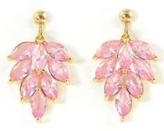 Pink Crystal Leaf Clip on Earrings Medium Mid Length Pink - Etsy Earring Tops, Cushion Earrings, Pink Heart Necklace, Copper Chain Necklace, Silver Initial Charms, Sterling Silver Initial, Gold Charm Necklace, Pink Necklace, Gold Crystal