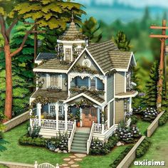 this is an artist's rendering of a victorian style house in the country side