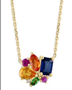 Gold Necklace Price, Sapphire Necklace Pendants, Rainbow Sapphires, Bezel Necklace, Sapphire Pendant, 14k Gold Necklace, Cluster Pendant, Disc Pendant, Yellow Gold Pendants