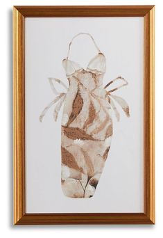 a painting of a dress hanging on a wall in a frame with a gold border