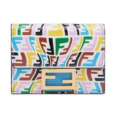 This trifold wallet from Fendi is not only fun, but functional. The exterior features a colorful Vertigo FF design throughout. Inside, there is one bill slot and three card slots. The wallet also features a coin compartment to easily hold all your necessities. Grab this Fendi micro trifold wallet before it's gone! Size: 3.75 x 1.5 x 2.75" (LWH).  Color: Multicolor.  Gender: female.  Age Group: adult. Vintage Fendi, Trifold Wallet, Striped Fabrics, Love Notes, Casual Backpack, Wallet Case, Card Slots, Calf Skin, Slots