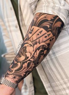 Forearm Word Tattoo, Tattoo Sleeve Filler, Filigree Tattoo, Card Tattoo Designs, Full Sleeve Tattoo Design, Cool Arm Tattoos