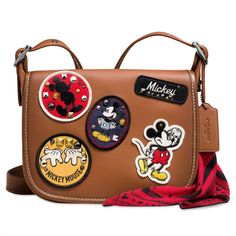 New Without Tags - Special Limited Edition And Rare Disney Patricia Saddle Bag This Bag Is From My Personal Collection Measures 9'' X 8'' X 2.5'' In Size The Shoulder Strap Has A 20'' Drop From Bag Made Of Soft Calf Leather In Brown Finish Purchased At A Coach Store Gorgeous And Hard To Find Mickey Patches On Front And One On Side Of Bag Also Included Is A Scarf Hanging On Side Mickey Mouse Bag, Coach Disney, Disney Purse, Bag Patches, Disney Patches, Disney Handbags, Disney Bag, Leather Saddle Bags, Bags Coach