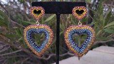 Rhinestone heart hoops Double Heart Rhinestone Jewelry For Party, Trendy Heart Shaped Rhinestone Jewelry, Multicolor Heart Beads Jewelry For Party, Trendy Rainbow Heart-shaped Jewelry, Multicolor Heart Pendant Jewelry For Parties, Multicolor Heart Shaped Metal Jewelry, Heart-shaped Multicolor Metal Jewelry, Multicolor Heart-shaped Metal Jewelry, Multicolor Heart Charm Earrings For Parties