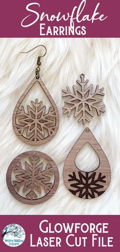 Laser Cut Earrings Acrylics, Laser Engraved Earrings, Glow Forge, Christmas Cricut, Laser Cut Wood Crafts, Wood Earring, Laser Engraved Ideas, Winter Earrings, Laser Cut Earrings