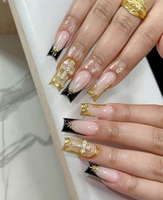 Gold Chrome Nails, Gold Acrylic Nails, Cross Nails, Dope Nail Designs, Classy Acrylic Nails, Acrylic Nails Coffin Short