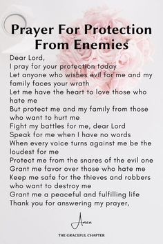 a poem written in the language of prayer for protection from enemys with pink roses