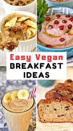 Pictures of various Easy Vegan Breakfast Ideas. Quick Vegan Breakfast Ideas On The Go, Quick Vegan Breakfast Ideas, Quick Easy Vegan Breakfast Ideas, Vegan Breakfast Ideas High Protein, Vegan Breakfast Easy On The Go, Cheap Vegan Breakfast, Easy Vegan Breakfast Ideas, Vegan Breakfast No Soy