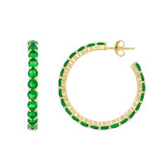 Good things come in green. For a pinch of good luck and a sparkle of glam, these gorgeous emerald beauties will never let you down. Maximize your verdant vibe by pairing with our Emerald Hearts Trifecta Bracelet and our Crystal Hydra Ear Cuff. 14k gold plated sterling silver Emerald crystals 1.2" in diameter Green Hoop Jewelry For Formal Occasion, Green Hoop Jewelry For Formal Events, Party Green Emerald Jewelry, Party Jewelry With Green Emeralds, Party Emerald Jewelry In Green, Green Emerald Hoop Jewelry, Green Hoop Jewelry For Wedding, Green Hoop Jewelry For Weddings, Green Hoop Jewelry For Party