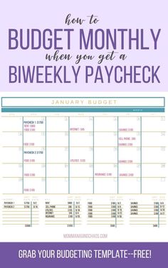 the free printable budget planner with text that reads, how to budget month when you get a bi weekly paycheck