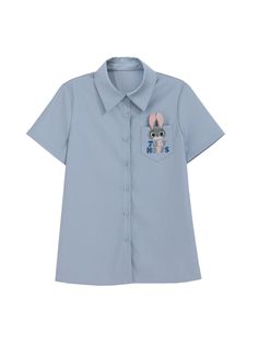 Judy Zootopia Preppy Shirts-ntbhshop Collared T-shirt With Button Closure For Spring, Spring Collared T-shirt With Button Closure, Casual Fitted Blouse With Casual Collar, Cute Blue Collared Top, Cute Blue Tops With Pockets, Spring Casual Collar Top For Workwear, Casual Collar Tops For Spring Workwear, Spring Workwear Tops With Casual Collar, Cute Collared Shirt For Summer