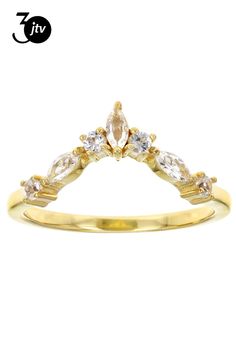 0.28ctw marquise and 0.17ctw round lab created white sapphire 18k yellow gold over sterling silver enhancer ring. Measures approximately 0.68"L x 0.19"W. Not sizeable. Enhancer will be able to surround ovals measuring 8x6mm. Enhancer Ring, White Lab, White Sapphire, 18k Gold, Sapphire, Lab, Yellow Gold, Sterling Silver, Ring