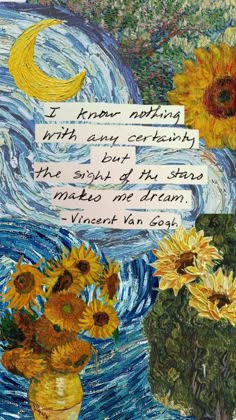 a painting with sunflowers and a poem written on it