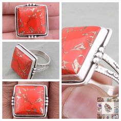 Solid 925 Sterling Silver Red Copper Turquoise Square Gemstone Ring, Designer Engraved Band Ring, Handmade Ring, Women Jewelry Gifts Idea #BohoRing #TurquoiseRing #GemstoneRing #DesignerRing #GiftsIdea #GiftsForHer #SterlingSilverRing #HandmadeRing #SolidSilverRing #925SilverRing Artisan Rings With Natural Stones For Gift, Silver Turquoise Ring With Inlay For Gift, Adjustable Turquoise Ring With Inlay For Gift, Handmade Silver Turquoise Ring With Rectangular Shape, Silver Turquoise Inlay Ring For Gift, Handmade Silver Rectangular Turquoise Ring, Handmade Rectangular Silver Turquoise Ring, Artisan Ring Jewelry For Gifts, Rectangular Inlay Jewelry For Gifts