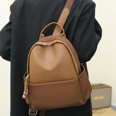 Vintage Women Leather Backpack Fashion Ladies Travel Backpacks School Bags for Girls New Shoulder Bags Mochila Feminina [20240117] Brown Shoulder Bag With Zipper For Back To School, Back To School Brown Softback Shoulder Bag, Brown Softback Shoulder Bag For Back To School, Faux Leather School Backpack, Brown Portable Backpack For School, Trendy Brown Chest Bag For School, Trendy Brown Chest Bag Backpack, Brown Chest Bag With Large Capacity In Backpack Shape, Brown Backpack With Mobile Phone Bag