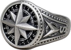 Classic Silver Star Shaped Rings, Classic Silver Star-shaped Jewelry, Symbolic Silver Ring With Compass Design, Silver Compass Design Jewelry For Formal Occasions, Silver Star-shaped Formal Rings, Silver Star-shaped Ring For Formal Occasions, Symbolic Silver Star-shaped Ring, Man Jewelry, Wind Rose