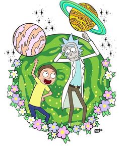 an image of rick and mort in space