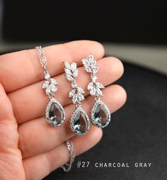 Charcoal Gray Black Crystal Bridal Earrings Black Wedding - Etsy Black Wedding Jewelry, Rose Gold Earrings Wedding, Bridesmaid Necklace Gift, Gift For Coworker, Crystal Bridal Earrings, Mother Bride, Rose Gold Studs, Leaf Bracelet, Jewelry Bridal