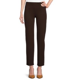 From Slim Factor by Investments, these pants feature:ponte knit fabrication hidden compression waistband helps to slim and smooth the waist4-way stretch fabrication provides comfort all dayFront and back leg seams contour to your body creating the appearance of an elongated legpull-on construction approx. 30" regular inseam; 28" short inseamrayon/nylon/spandexmachine washImported. Classic Stretch Brown Bottoms, Brown Stretch Dress Pants With Tapered Leg, Stretch Pull-on Dress Pants For Fall, Stretch Dress Pants With Pull-on Style For Fall, Stretch Brown Full-length Dress Pants, Classic Brown Stretch Pants, Elegant Comfort Stretch Pants For Fall, Brown Stretch Dress Pants For Fall, Stretch Brown Bottoms For Workwear