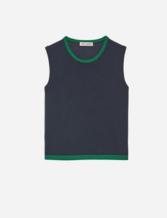 EMIL TOP IN COWBOY BLUES-BOP – Ply-Knits Blue Fine Knit Cotton Tops, Navy Crew Neck Top For Spring, Casual Blue Crew Neck Vest, Classic Blue Tops For Layering, Fitted Navy Top For Fall, Navy Sleeveless Stretch Top, Sporty Stretch Knit Tops, Green Cotton Crew Neck Sweater Vest, Navy Fitted Crew Neck Top