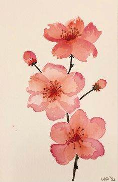 watercolor painting of pink flowers on white paper