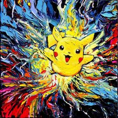 a painting of a yellow pikachu