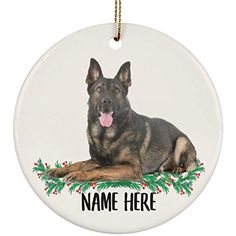 a christmas ornament with a german shepherd on it